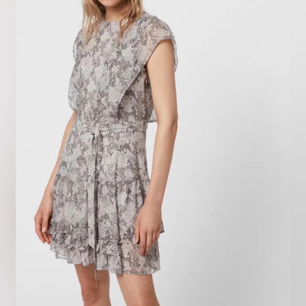 All Saints-Evenly Gray Snake Print Mini Dress